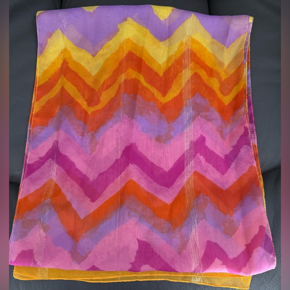 Vibrant Chevron Scarf In Pink, Purple, Orange, And Yellow. NWOT. - Picture 1 of 2